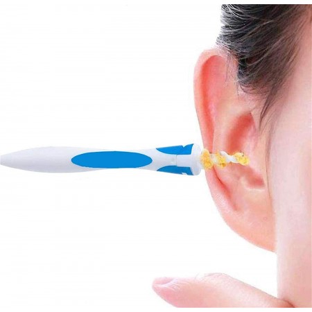 Meidong Ear Wax Removal Tool Smart Spiral Swab Q Grips Earwax Remover Ear Wax Cleaner Cleaning Spiral Heads Earwax Remover Ear Wax Remover KIT Safe Soft Silicone with 16 Replacement Tips